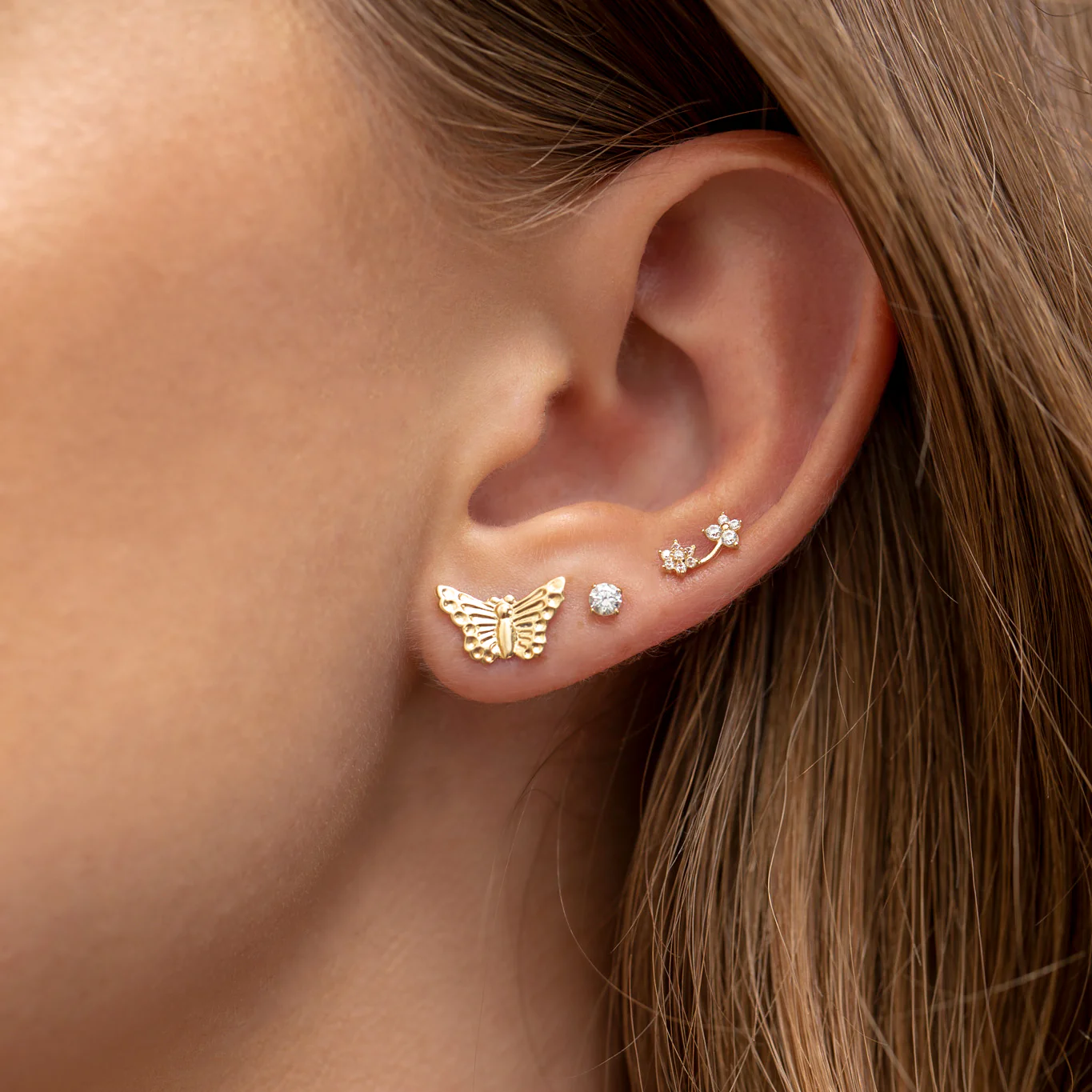 14k Solid Gold Garden Party Stud Earrings - Image 5