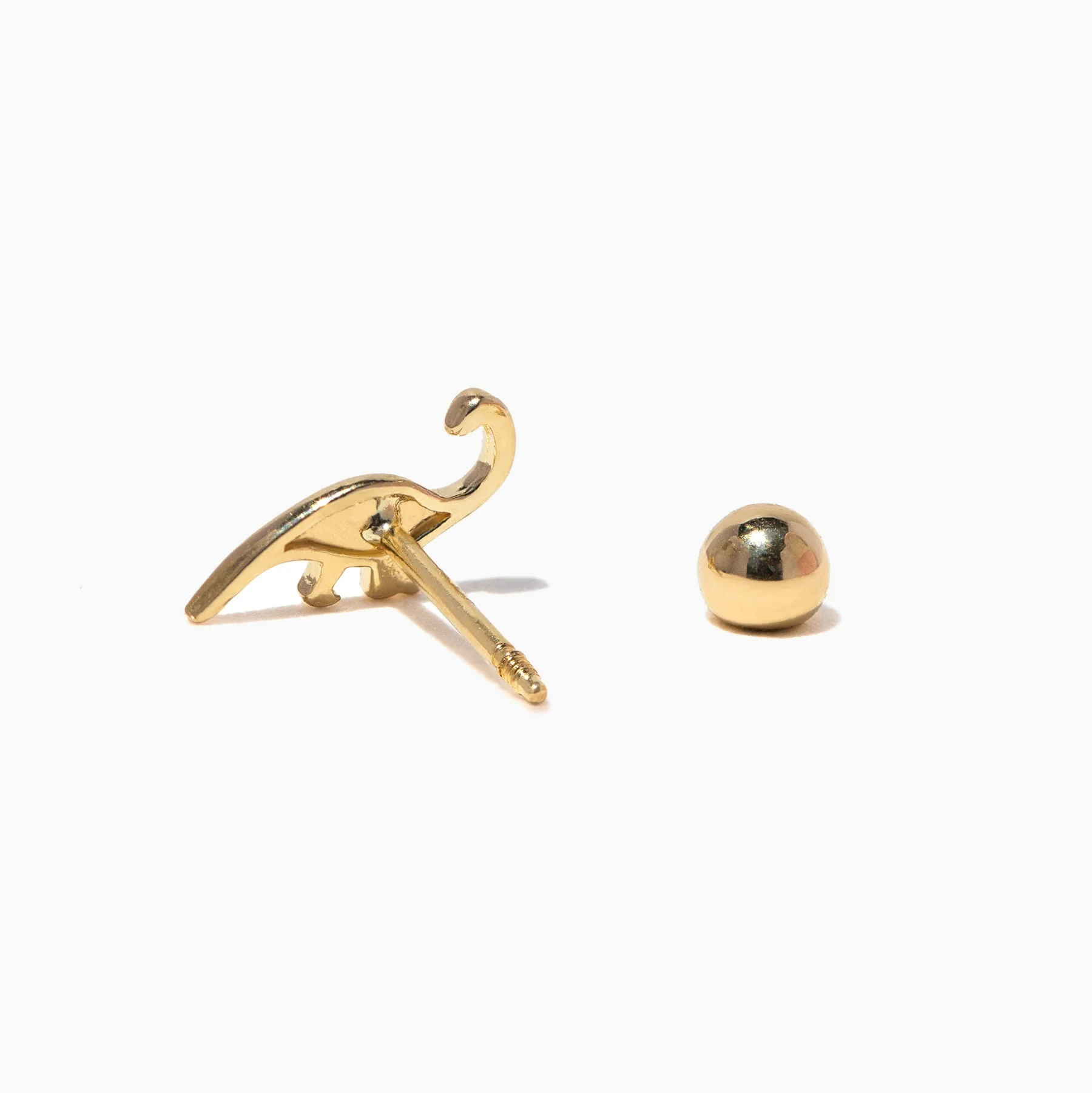 14k Solid Gold Longneck Dinosaur Ball Back Stud - Image 3