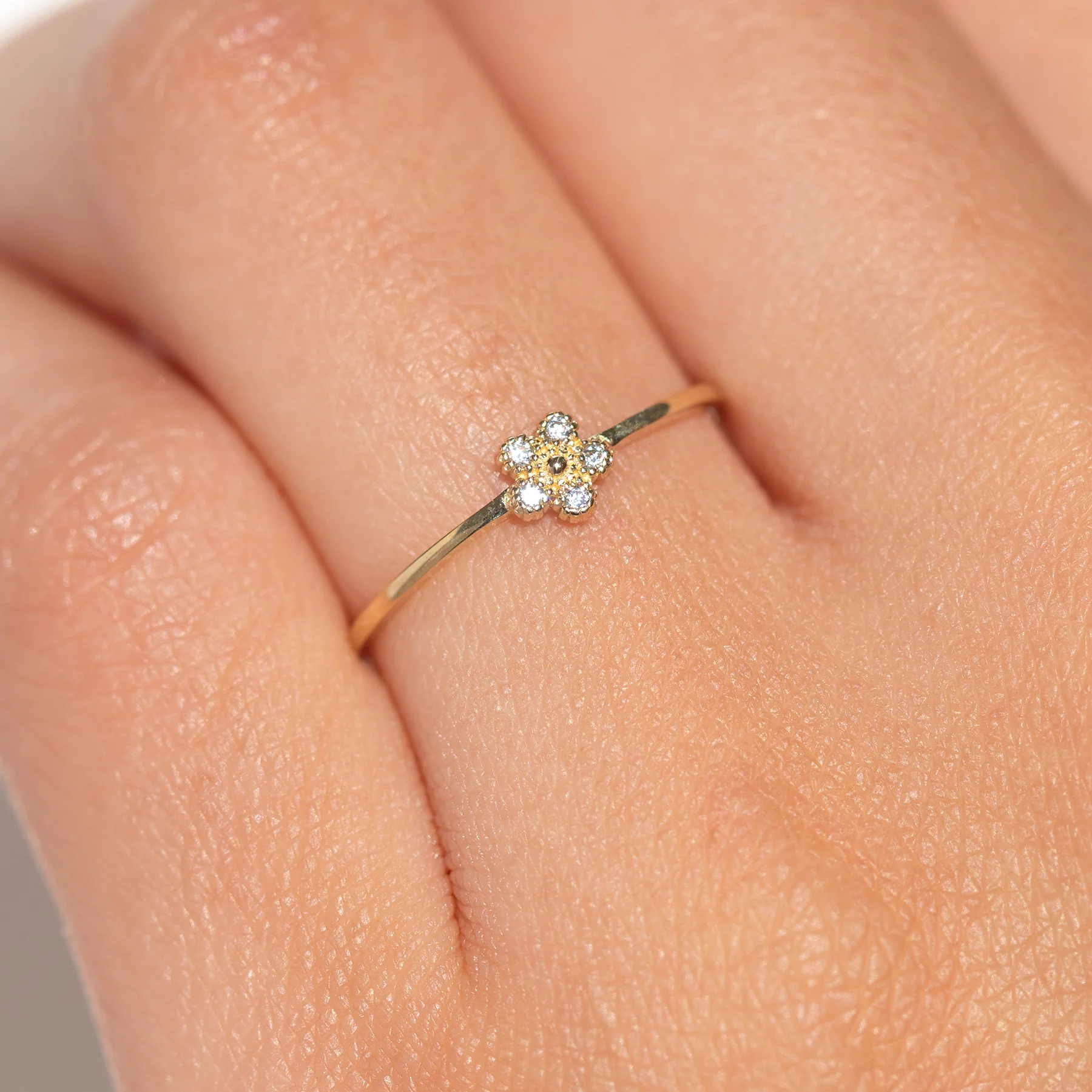 14k Solid Gold Pressed Petals Ring - Image 2