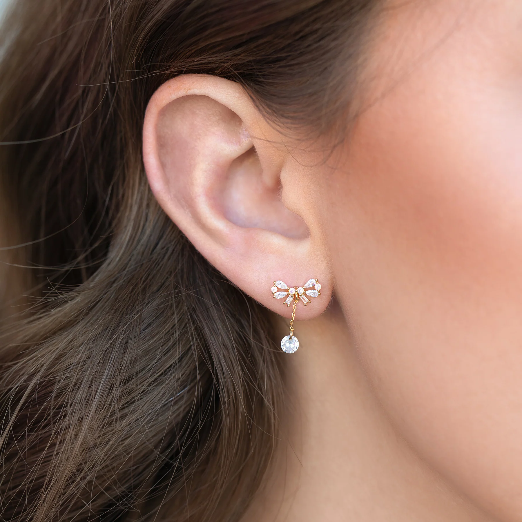 Mini Bow Dew Drop Earrings - Image 2